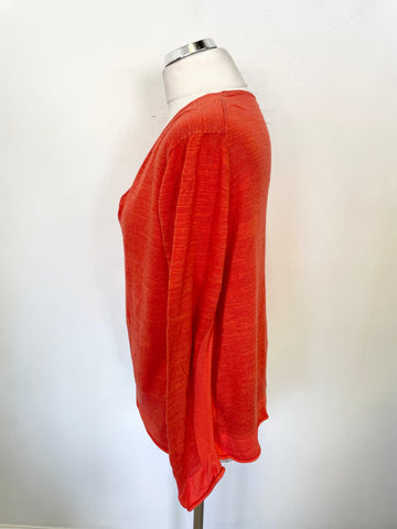 JIGSAW CORAL LINEN & COTTON MIX LONG SLEEVED FINE KNIT JUMPER SIZE L