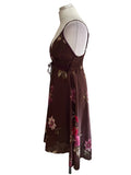 MONSOON BROWN FLORAL PRINT FINE STRAP MIDI DRESS  SIZE 14
