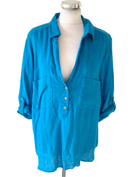 BRAND NEW ZARA LINEN TURQUOISE LONG SLEEVE SHIRT SIZE XXL