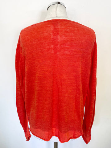 JIGSAW CORAL LINEN & COTTON MIX LONG SLEEVED FINE KNIT JUMPER SIZE L