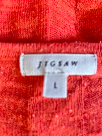 JIGSAW CORAL LINEN & COTTON MIX LONG SLEEVED FINE KNIT JUMPER SIZE L