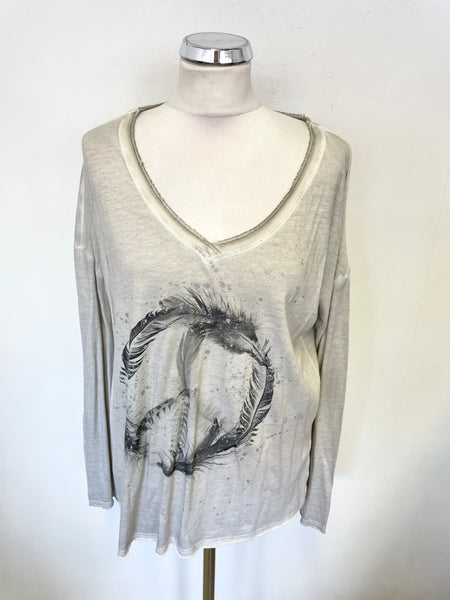 MARC AUREL GREY LONG SLEEVED FEATHER PRINT TOP SIZE 40 UK 14