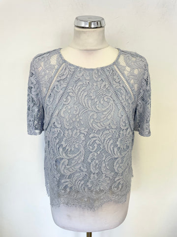 WHISTLES SKY BLUE LACE SHORT SLEEVED TOP SIZE 10