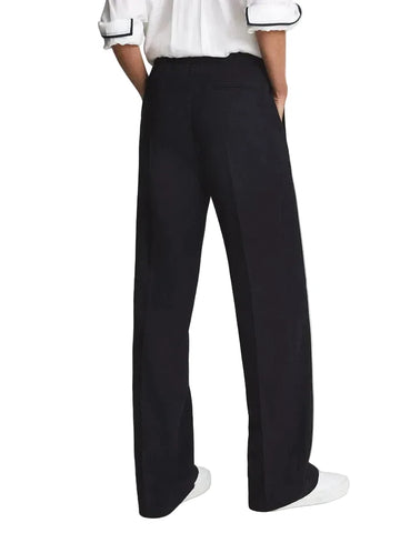 REISS IRIA NAVY BLUE WOOL BLEND WIDE LEG TROUSERS SIZE 8