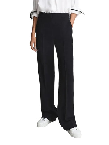 REISS IRIA NAVY BLUE WOOL BLEND WIDE LEG TROUSERS SIZE 8