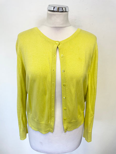LK BENNETT BIBI LIME SILK & COTTON 3/4 SLEEVE CARDIGAN SIZE L