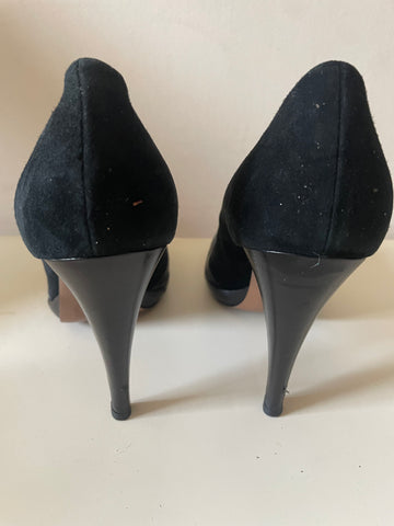 HOBBS BLACK SUEDE PEEPTOE JEWEL TRIM HEELS SIZE 6/39