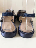 LK BENNETT NAVY BLUE SATIN DIAMANTE HEART TRIM SLINGBACK FLATS SIZE 5/38