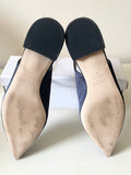 LK BENNETT NAVY BLUE SATIN DIAMANTE HEART TRIM SLINGBACK FLATS SIZE 5/38