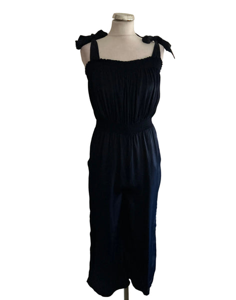 WHISTLES NAVY BLUE TIE STRAP WIDE CROPPED LEG JUMPSUIT SIZE 8