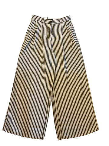 BRAND NEW ME+EM CREAM & KHAKI STRIPE WIDE LEG TROUSERS SIZE 8