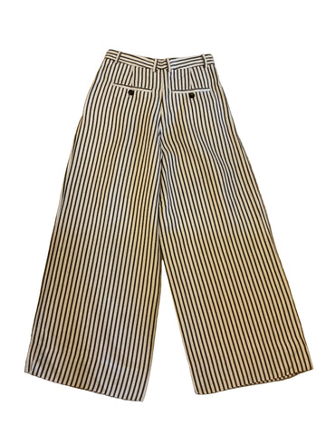 BRAND NEW ME+EM CREAM & KHAKI STRIPE WIDE LEG TROUSERS SIZE 8
