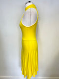 KAREN MILLEN YELLOW HIGH NECKLINE STRETCH JERSEY FIT & FLARE DRESS SIZE 10