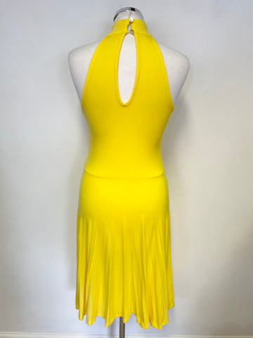 KAREN MILLEN YELLOW HIGH NECKLINE STRETCH JERSEY FIT & FLARE DRESS SIZE 10