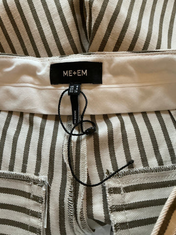 BRAND NEW ME+EM CREAM & KHAKI STRIPE WIDE LEG TROUSERS SIZE 8