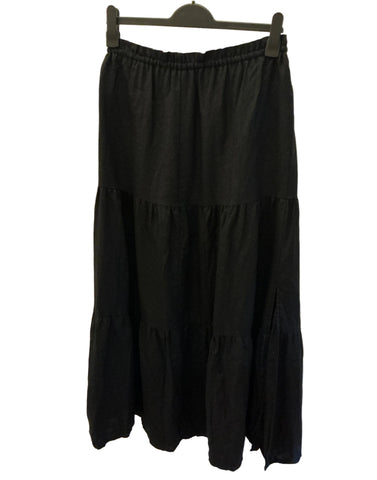 DISSH 100% LINEN BLACK TIERED MAXI SKIRT SIZE 8