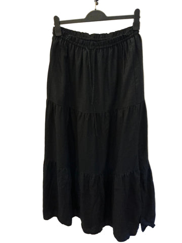 DISSH 100% LINEN BLACK TIERED MAXI SKIRT SIZE 8