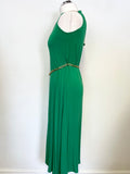 KAREN MILLEN EMERALD GREEN WITH GOLD CHAIN TRIM STRETCH JERSEY DRESS SIZE 10