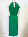 KAREN MILLEN EMERALD GREEN WITH GOLD CHAIN TRIM STRETCH JERSEY DRESS SIZE 10