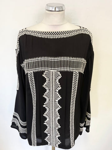 KAREN MILLEN BLACK & IVORY LACE TRIM LONG SLEEVED TOP SIZE 14