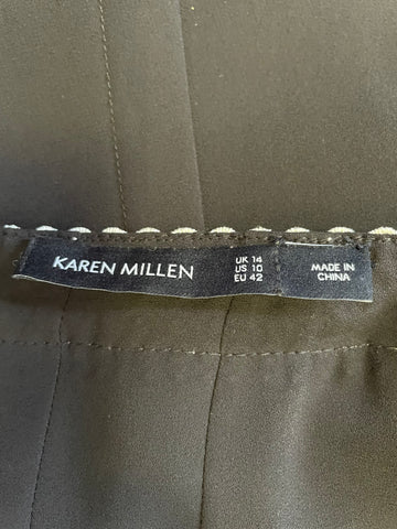 KAREN MILLEN BLACK & IVORY LACE TRIM LONG SLEEVED TOP SIZE 14