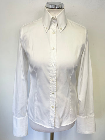 GANT WHITE HIGH COLLARED DOUBLE CUFF LONG SLEEVED FITTED SHIRT SIZE 8