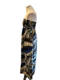 WAREHOUSE 100% SILK MULTI COLOURED STRAPLESS MAXI DRESS  SIZE 12