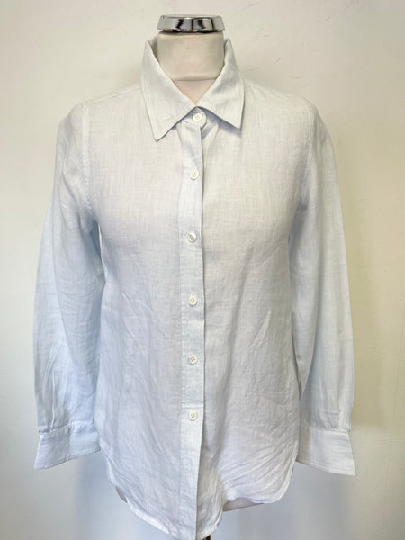 PURE COLLECTION 100% LINEN PALE BLUE COLLARED LONG SLEEVE SHIRT SIZE 10