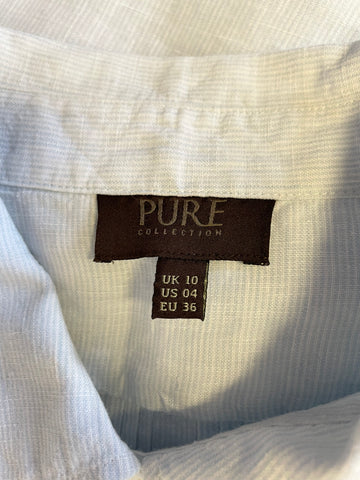 PURE COLLECTION 100% LINEN PALE BLUE COLLARED LONG SLEEVE SHIRT SIZE 10