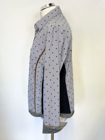 JUST WHITE NAVY BLUE & WHITE STRIPE CONTRAST TRIMMED LONG SLEEVED SHIRT SIZE 42 UK 14