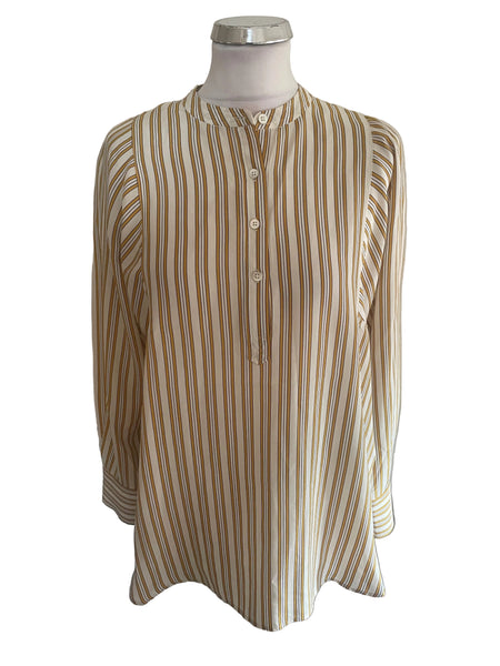 BRAND NEW WHISTLES 100% SILK MUSTARD STRIPE LONG SLEEVED BLOUSE SIZE 10