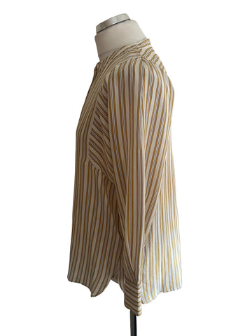 BRAND NEW WHISTLES 100% SILK MUSTARD STRIPE LONG SLEEVED BLOUSE SIZE 10