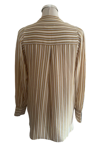BRAND NEW WHISTLES 100% SILK MUSTARD STRIPE LONG SLEEVED BLOUSE SIZE 10