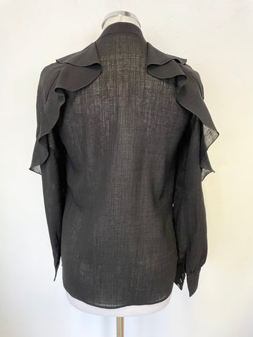 CEFINN BLACK FRILL TRIM LONG SLEEVED BLOUSE SIZE 8