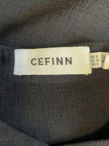 CEFINN BLACK FRILL TRIM LONG SLEEVED BLOUSE SIZE 8