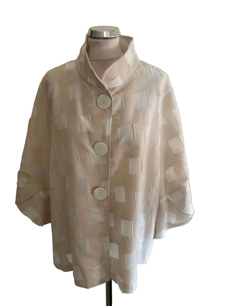 JOSEPH RIBKOFF CREAM HIGH NECK 3/4 FLARED SLEEVE UNLINED JACKET SIZE 22
