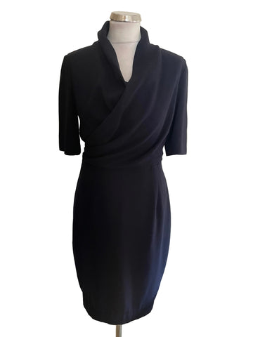L.K. BENNET LAMARIE NAVY BLUE V NECK SHORT SLEEVED PENCIL DRESS  SIZE 10
