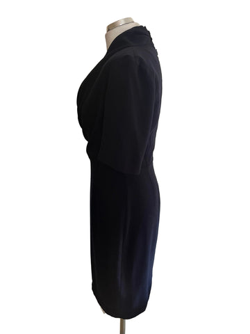 L.K. BENNET LAMARIE NAVY BLUE V NECK SHORT SLEEVED PENCIL DRESS  SIZE 10