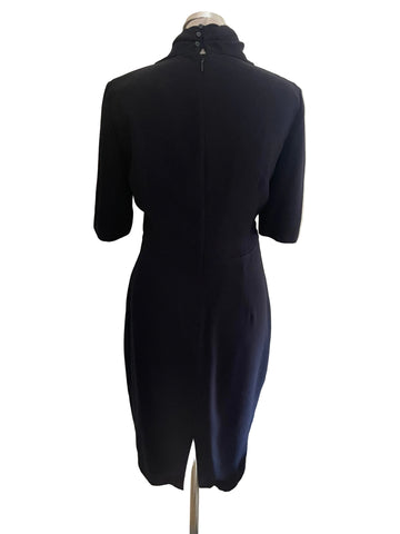 L.K. BENNET LAMARIE NAVY BLUE V NECK SHORT SLEEVED PENCIL DRESS  SIZE 10