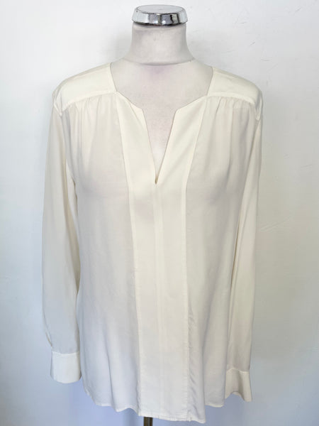 LK BENNETT TROY 100% SILK IVORY V NECK LONG SLEEVED BLOUSE SIZE 14