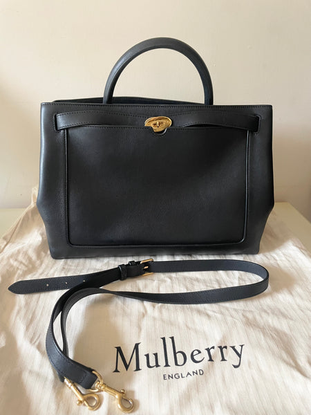 MULBERRY ISLINGTON BLACK SILKY CALF LEATHER TOTE/SHOULDER BAG