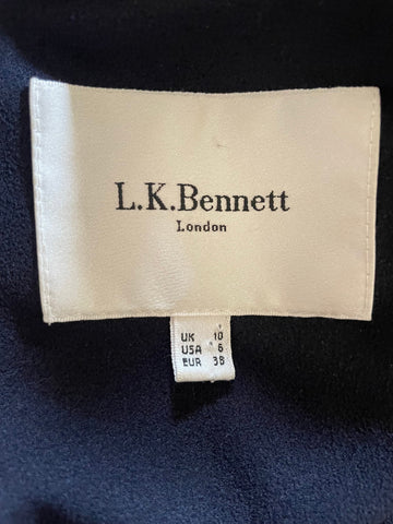 L.K. BENNET LAMARIE NAVY BLUE V NECK SHORT SLEEVED PENCIL DRESS  SIZE 10