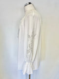 JOSEPH RIBKOFF WHITE EMBROIDERED LONG SLEEVED BLOUSE SIZE 16