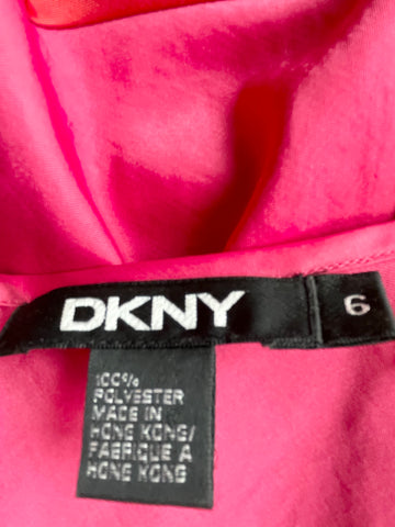 DKNY HOT PINK FINE STRAP CROSS OVER BACK WITH RED FRILL HEM DRESS  SIZE 6 UK 10