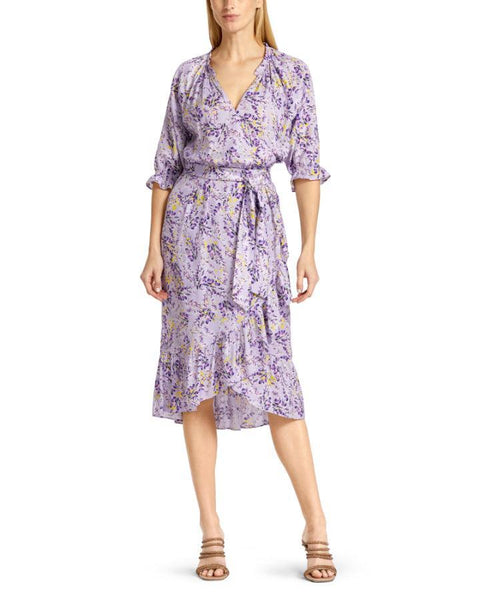 MARCCAIN WISTERIA LANE LILAC FLORAL PRINT SHORT SLEEVE WRAP STYLE DRESS SIZE N5 UK 14/16