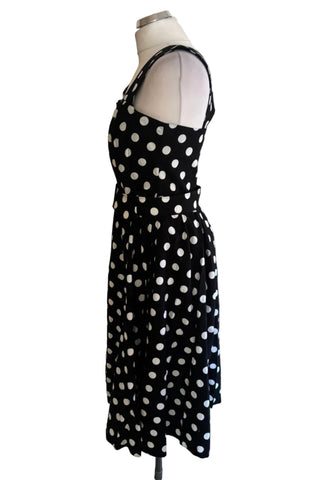 VINTAGE GAYLE GLASS BLACK & WHITE SPOT SLEEVELESS FIT & FLARE DRESS SIZE 16 FIT UK 10