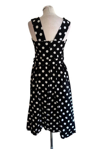VINTAGE GAYLE GLASS BLACK & WHITE SPOT SLEEVELESS FIT & FLARE DRESS SIZE 16 FIT UK 10