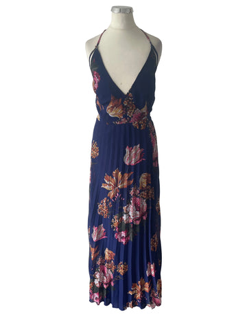 ASOS ROYAL BLUE FLORAL PRINT FINE STRAP MAXI WRAP DRESS SIZE 8