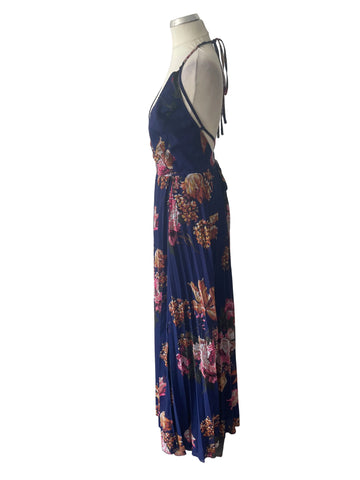 ASOS ROYAL BLUE FLORAL PRINT FINE STRAP MAXI WRAP DRESS SIZE 8