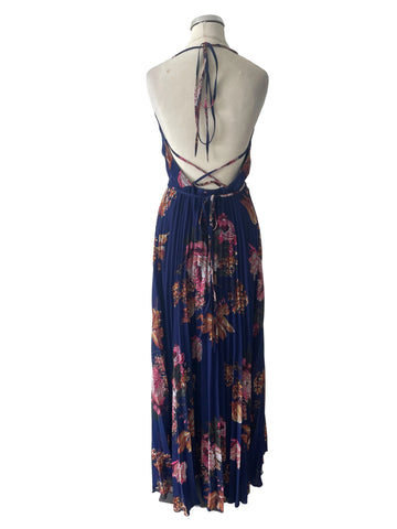 ASOS ROYAL BLUE FLORAL PRINT FINE STRAP MAXI WRAP DRESS SIZE 8